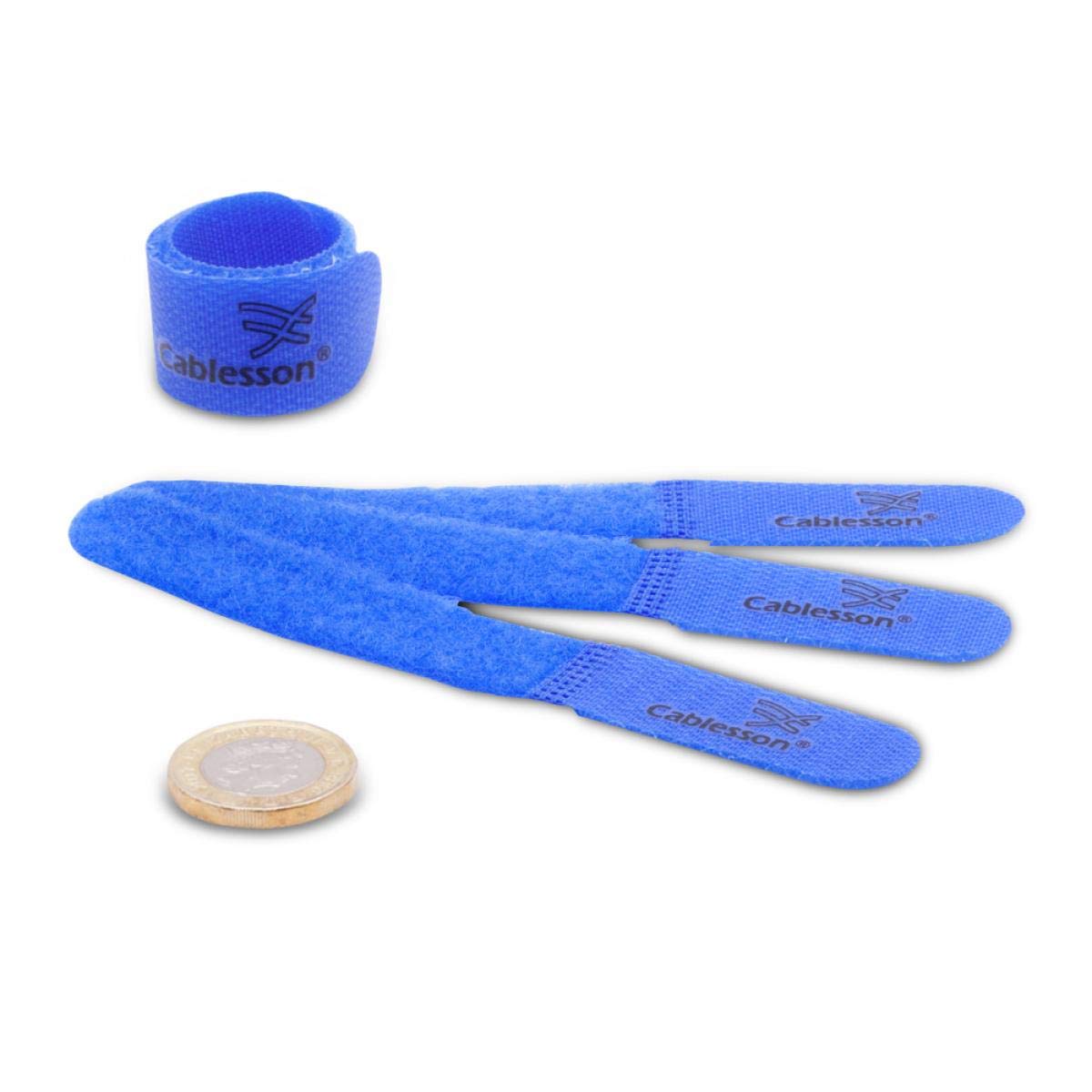 Cablesson Reusable Releasable Hook and Loop Nylon Cable Ties - Pack of 20 - Slim Pack - Straps and Keep wire cord tidy - Blue