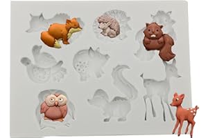 OPONIC Forest Animals Fondant Molds, Fawn Squirrel Hedgehog Silicone Molds Chocolate Baking Mold Tool for Cake Decorating Polymer Clay, Wax, DIY Sugar Crafts