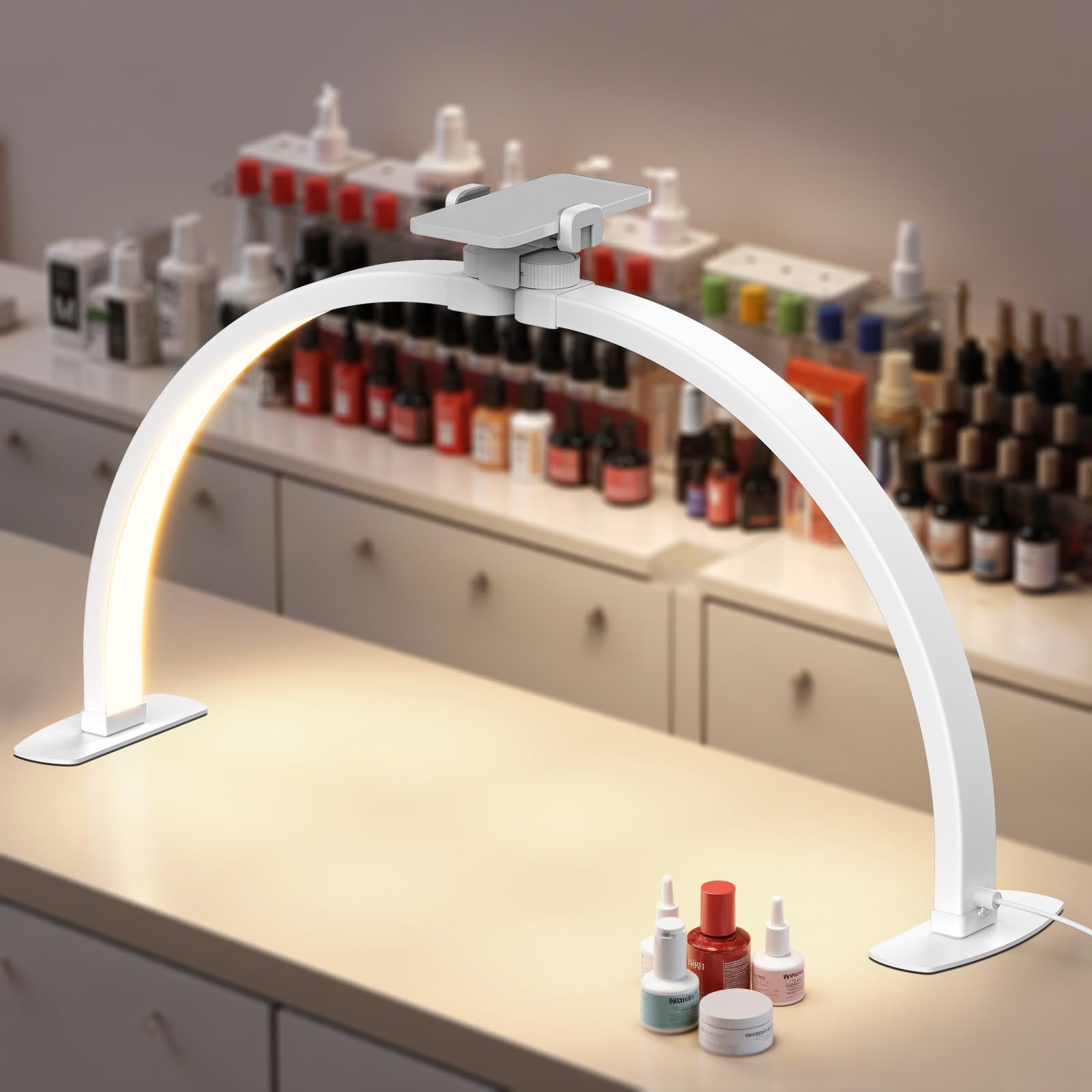 Photo 1 of NEEWER Basics 29" Half Moon Nail Light for Desk, 36W Foldable Nail Tech Table Arc Lamp, LED Manicure Half Ring Light with Phone Holder for Makeup Beauty Tattoo Overhead Video Recording, HM02-D