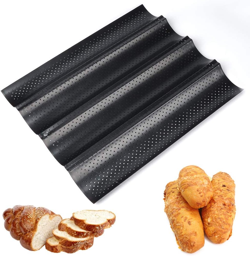 Plaque à Baguette 3 Cavités - Antiadhésive, Perforée, En Acier Carbone, Pour Pains Croustillants - 7