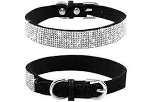 Haoyueer Rhinestone Dog Collar, Cute Dazzling Sparkling Soft Suede Leather Dog Cat Rhinestone Collar Crystal Diamond Pet Dog Puppy Collar(Black,L fit Neck 38-46 cm)