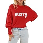 TIXOM Merry Christmas Sweaters for Women Merry and Bright Graphic Long Batwing Sleeve Pullover Winter Xmas Sweater