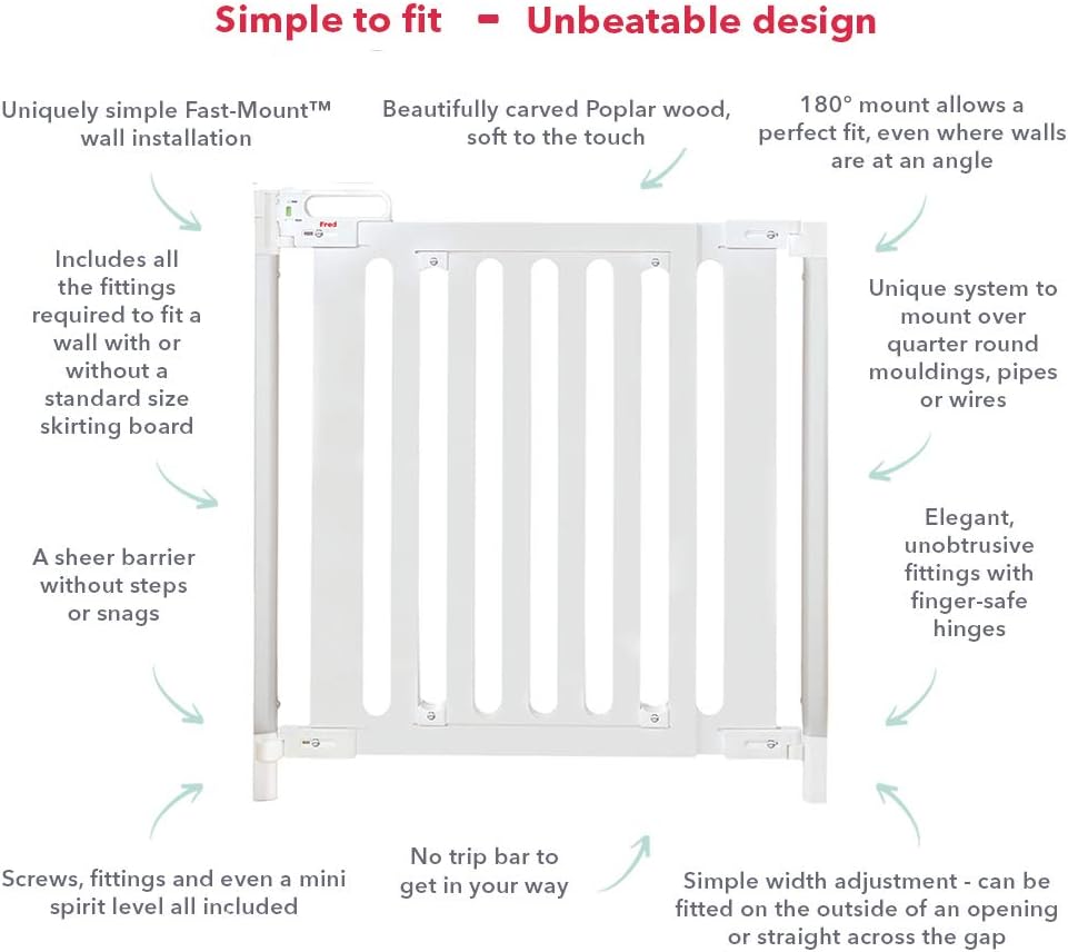 Fred Safety Screw Fit Pure White Wood Baby Safety Gate to Fit Openings 75cm to 104cm - Image 5