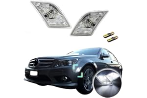 GTINTHEBOX CAN-bus Error Free Clear Lens Side Marker Lamps with Pure White LED Lights for 2008-2011 Mercedes Benz W204 C250 C300 C350,2008-2013 C63 AMG