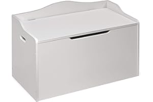Badger Basket Bench-Top Wooden Toy Box - Kids Storage Chest and Bench Combo with Dual Safety Hinges, Side Handles, Front Slot - Organizer for Toys and Essentials - White