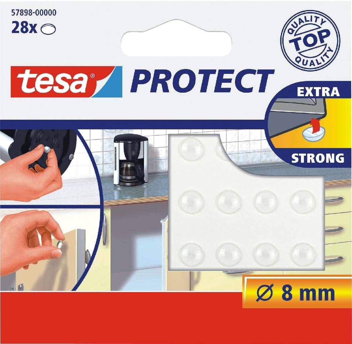 tesa 57898 Self Adhesive Door and Drawer Protection Pads, Round, Transparent