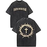 2 Packs Christian T Shirts for Men Oversized Tee Graphic Apparel Acid Washed Baggy Gym Top