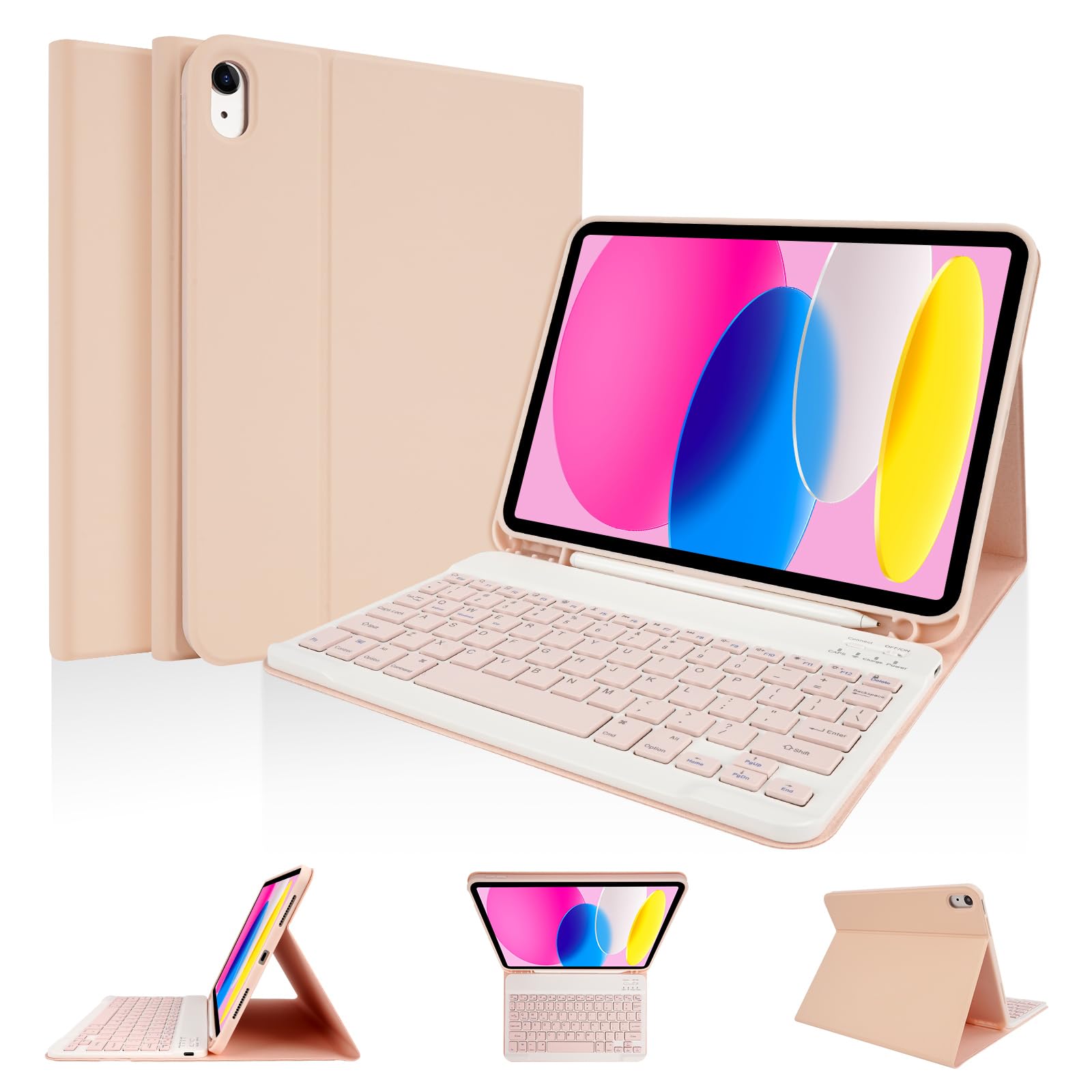 LAMA Keyboard Case for iPad 11th A16 11" 2025, iPad 10th Gen 10.9" 2022, Slim Protective Cover with Detachable Wireless Bluetooth Keyboard Case and Pencil Holder, Pink