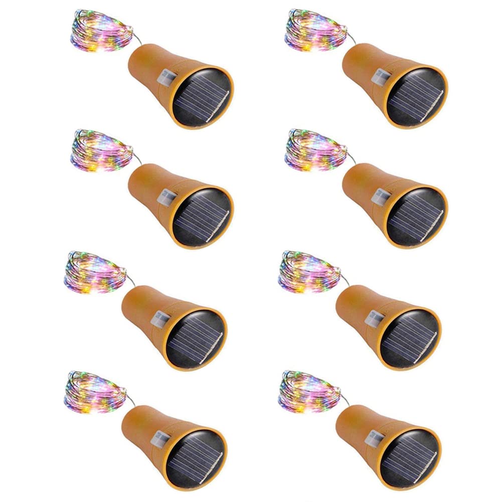 Heuluced Solar Wine Bottle Lights, 8 Pack 20 LED Waterproof Copper Cork Shaped Lights DIY Firefly String Lights for Wedding Party Outdoor, Holiday, Garden, Patio Pathway Decor (Multicolor)