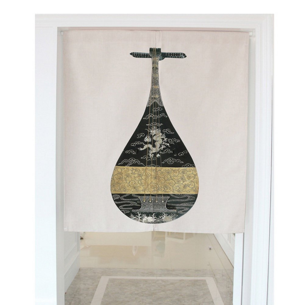 Crazy Cart Japanese Noren Doorway Curtain Tapestry with Musical Instruments (31.5"x35.4")