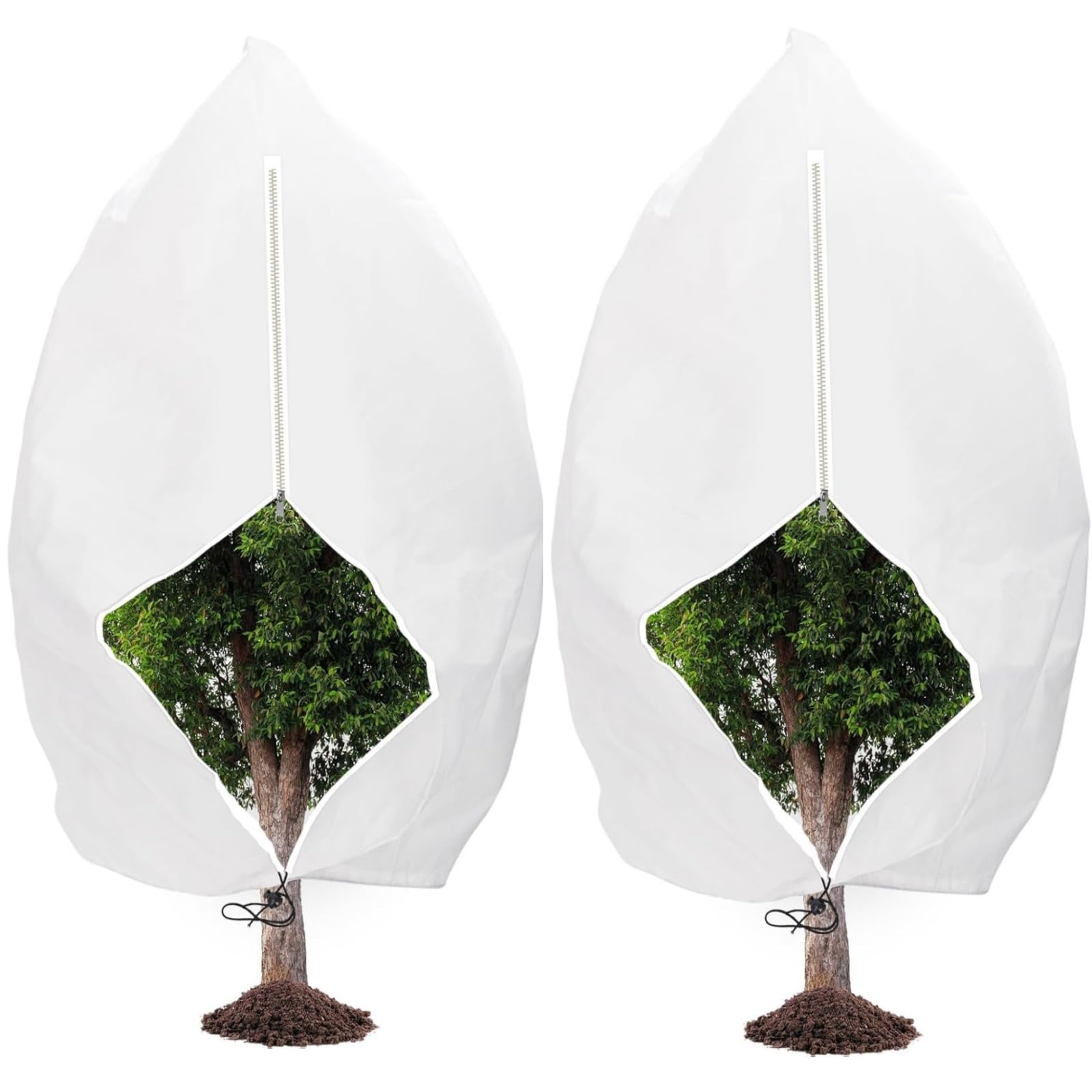 MUYYIKA 2 Packs Plant Covers for Winter 155X180cm Garden Fleece Frost Protection Covers Bags with Zipper Drawstring Plants Frost Cloth Plant Freeze Protection Tree Covers
