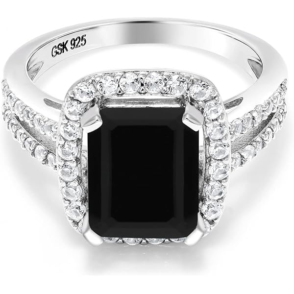 Bague Vintage Argent 925 Sertie Onyx Et Zircons - Taille 55 - Occasion