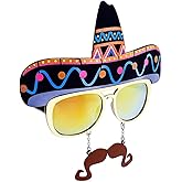 Sun-Staches Sombrero with Mustache Sunglasses | Costume Party Attire | One Size Fits Most