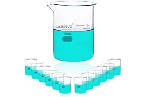 LABINVO Low Form Graduated Glass Beaker, 12pcs of Vol.10ml, 3.3 Borosilicate Glass Beaker Set,IN-BKL10…