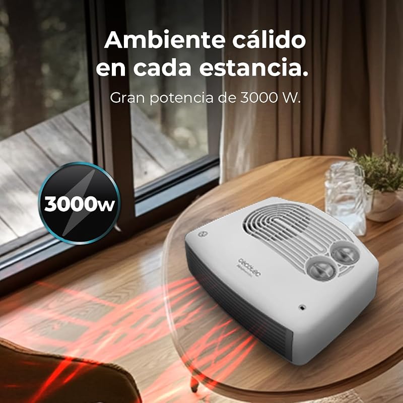 Calefactor Eléctrico Bajo Consumo ReadyWarm 3000 Horizon White. Termoventilador, 3000W, 2 Niveles de Potencia, Termostato Ajustable, Uso Fácil e Intuitivo, Sistema Autoapagado, 28 m²