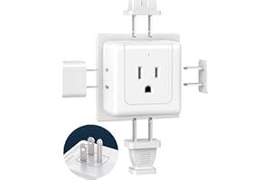 SUPERDANNY【2 Pack】 Multi Plug Outlet Extender, 5 Way Outlet Splitter, 90 Degree Angled Side Outlet Adapter, 3 Prong Flat Wall Plug Expander (15A/1875W) for Home Dorm Room, Cruise Essentials, White