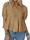 Tankaneo Womens Puff Sleeve Peplum Babydoll Tops