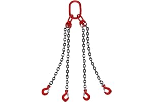 SCIEO Chain Sling 5/16 Inch x 5 Ft Quad Leg Lifting Chain, G80 Engine Lift Chain Sling with 4 Leg and Safety Grab Hooks, Chain Slings for Lifting Engine Hoist 5T Capacity