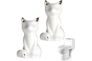 TELOOCO 2Pcs Toilet Bolt Caps Cute Decorative Toilet Bolt Covers White Ceramic Cat Fun Animals Bathroom Decor for Toilet Replacement Parts