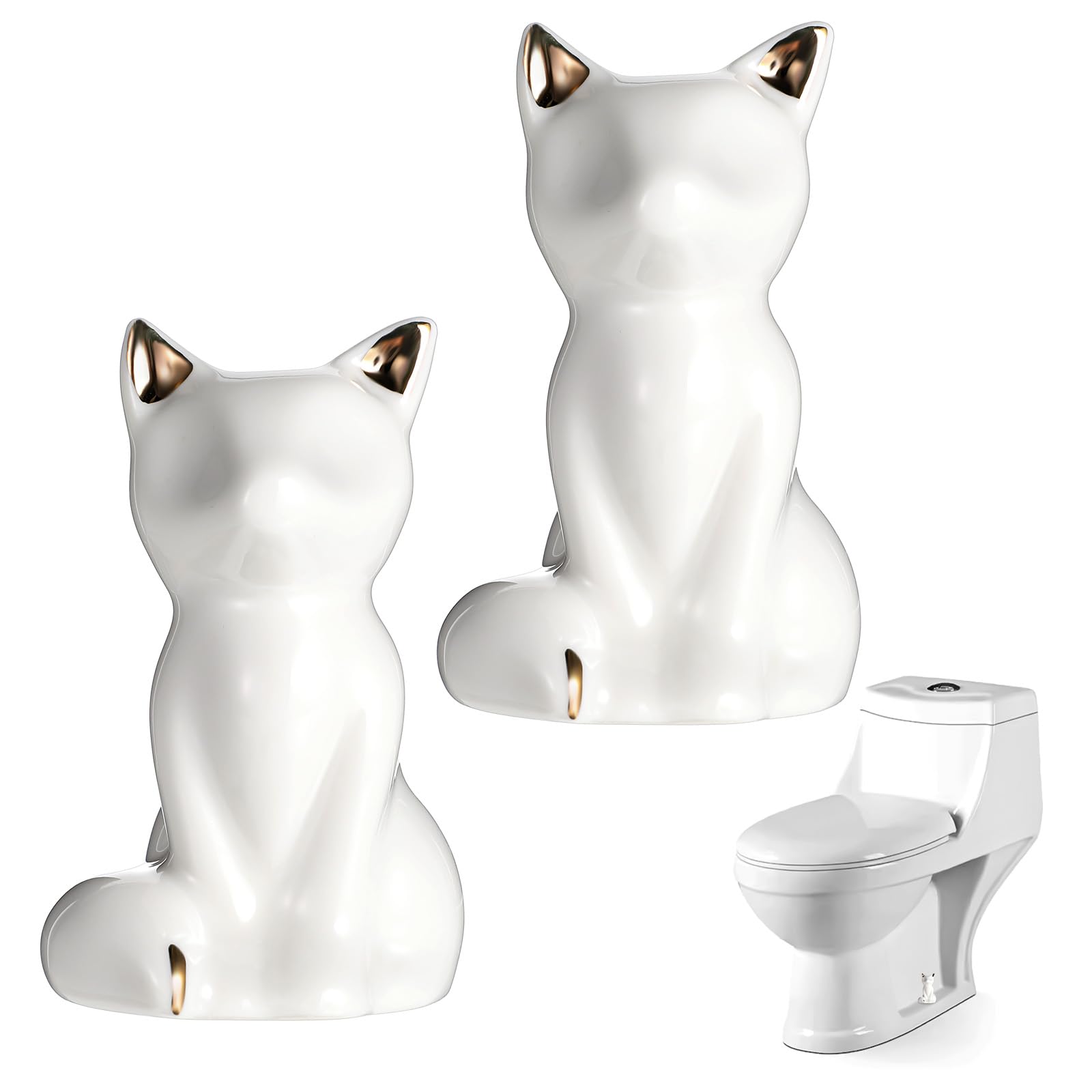 Photo 1 of 2Pcs Toilet Bolt Caps Cute Decorative Toilet Bolt Covers White Ceramic Cat Fun Animals Bathroom Decor for Toilet Replacement Parts