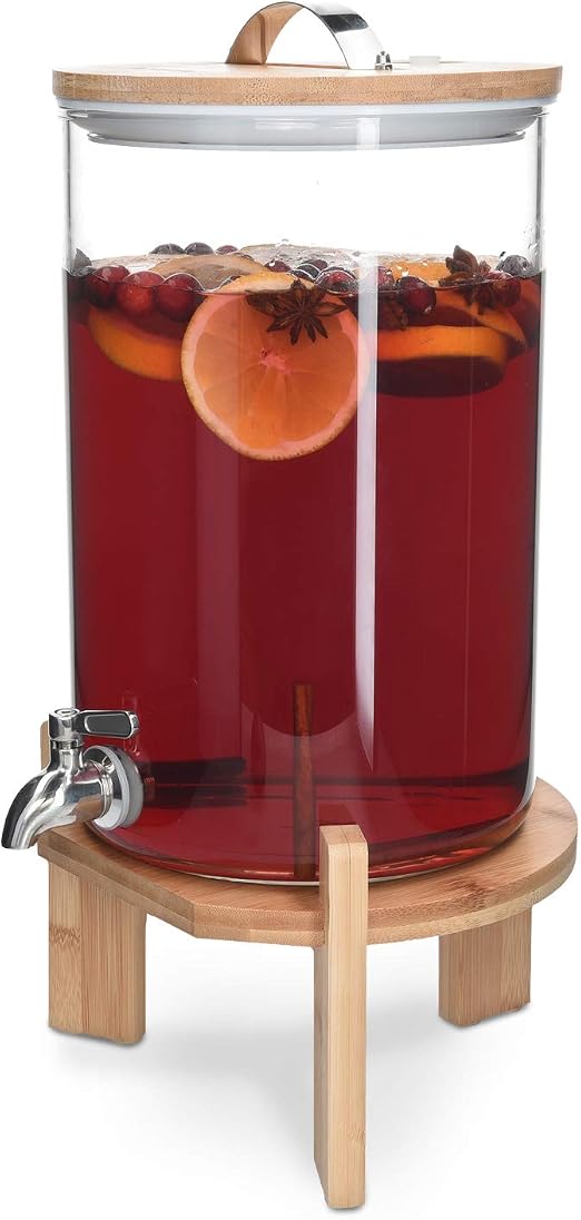 Ilyapa Getränkespender Aus Glas, 2 Gallonen (ca. 7,6 L) – Mit Edelstahl-Zapfhahn & Breiter Öffnung, Auslaufsicher