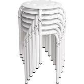 VINGLI 6 Pack Round Plastic Stackable Stools for Home Office, White | Space-saving, Portable Nesting Stool, Multi-purpose Stacking Stools, Indoor Outdoor Decor, Decorative Stool for Home