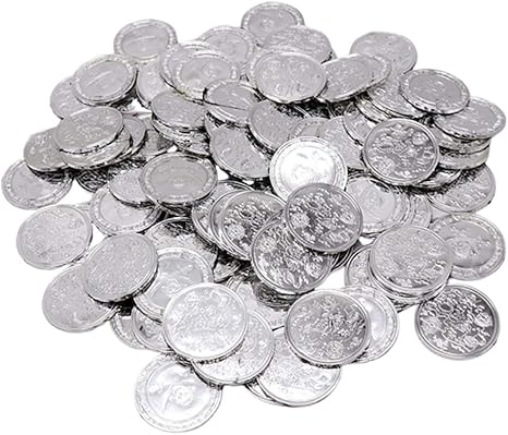 Amazon 約100個セット 海賊 コイン トレジャー 秘宝 子供 ゲーム小道具 海賊党 ゴールド シルバー 銀 ボードゲーム ホビー