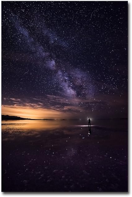 Lotuslife Dipinti Con Stampa Artistica Paesaggio Notturno Cielo Stella Decorazione Della Parete Pittura A Olio Su Tela Tela Framed 8x12inch Amazon It Casa E Cucina