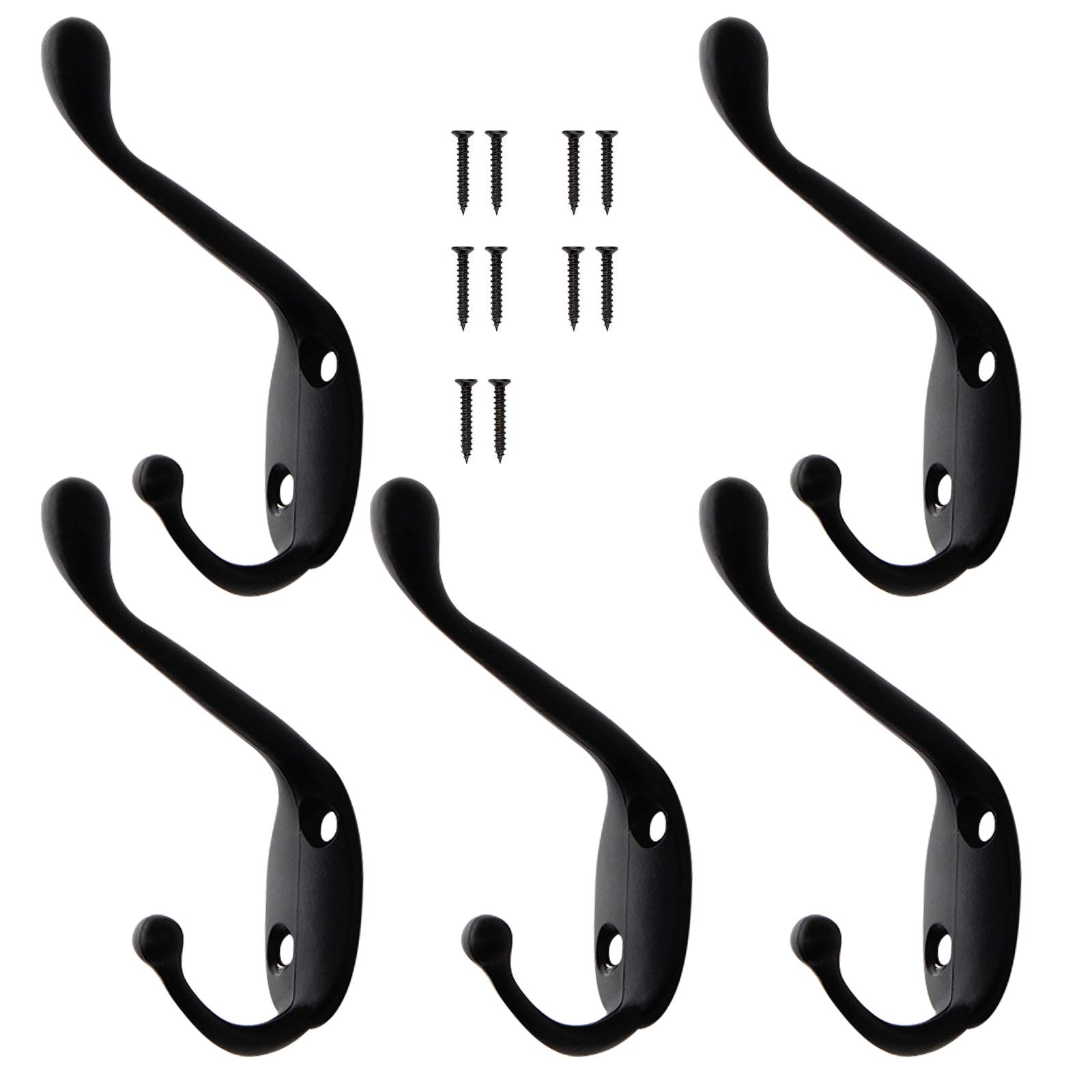 5 PCS Individual Vintage Antique Coat Hooks Wall Mounted Decorative Clothes Hat Hooks Double Prong Robe Hooks Single Screw In Door Hooks For Kitchen Bedroom Wall Bathroom Garage Hanging With Screws