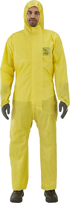 AlphaTec 2300 Model 132, Mono de Trabajo Desechable, Protección Quimica Tipo 3/4/5, Traje Integral y Impermeable, Seguridad Industrial, Hombre Mujer, Amarillo, Talla XL (1 Unidad)