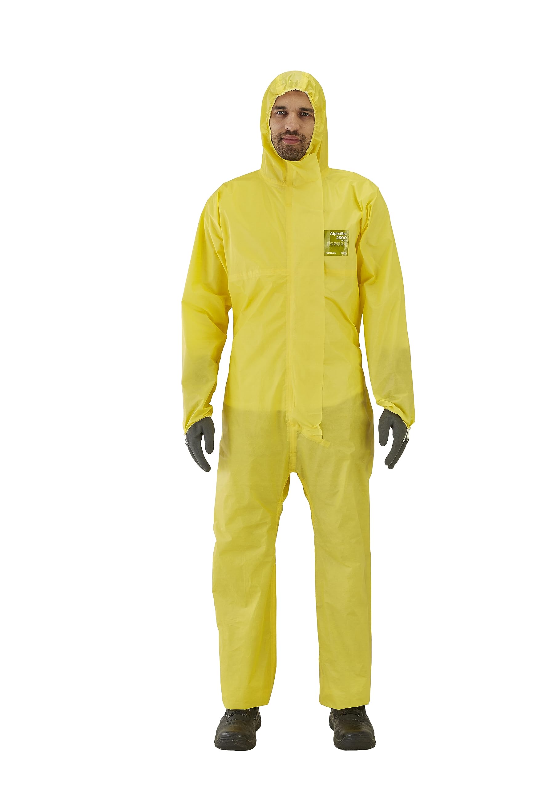 Ansell AlphaTec 2300 Model 132, Disposable Overall Suit, Chemical Protection Type 3/4/5, Waterproof Overall, Work Utility & Safety Dungarees & Coverall, Durable Work Apparel, 1 Yellow Unit, Size S