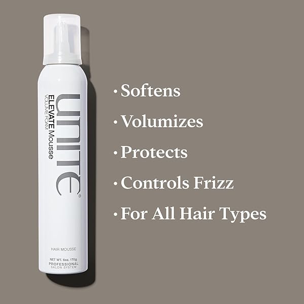 UNITE HAIR – ELEVATE MOUSSE – STYLING FOAM – VOLUME, HOLD, SHINE, FRIZZ-FREE, PROTECTS UV/HEAT, 6OZ