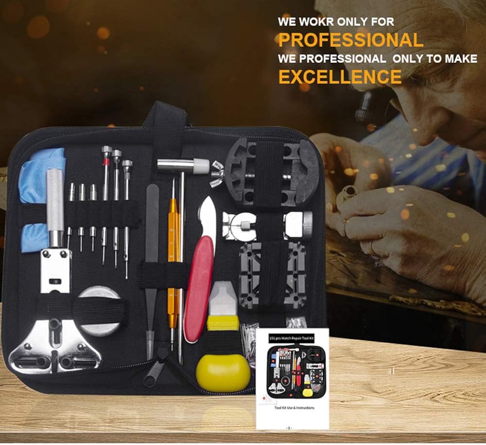 Skydon Watch Repair Kit Professional Deluxe Set with Batteries Replacement Kit, Watch Link Removal Tool, Watch Back Case Opener Tool, Spring Bar Tool for Watch Band and Instruction Manual: Watches