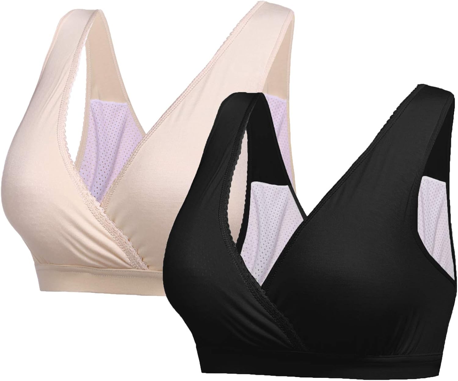 Ekouaer 2 Pack Nursing Sleep Bra Breastfeeding Bras Wireless Maternity Wide Band Shoulder Straps Bra at  Women’s Clothing store