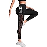 WDIRARA Women's Tummy Control Sheer High Waisted Leggings Stretchy Workout Yoga Pants