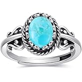 AVECON Turquoise Rings for Women, Adjustable Silver Statement Rings with Bezel Setting Teal Turquoise/Opal/Moonstone Vintage Stacking Ring for Women Birthday Anniversary Jewelry Gift Size 6-9
