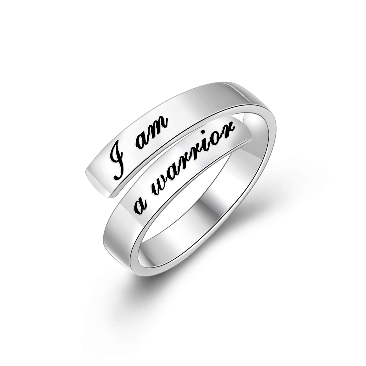 VONALA I Am A Warrior Rings 925 Sterling Silver Inspirational Ring Engraved Adjustable Motivational Gifts for Women Girls