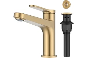 KRAUS Indy Bathroom Faucet in Spot-Free Brushed Brass with Single Handle, Pop Up Drain and Supply Lines, KBF-1411SFBB