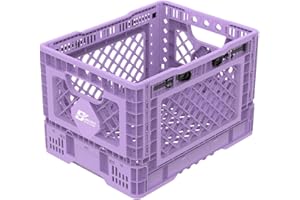 Bigant Heavy Duty Collapsible & Stackable Plastic Milk Crate - Snap Lock Foldable Industrial Garage Storage Bin Container Utility Tote Basket (Purple, 1 Small Crate)