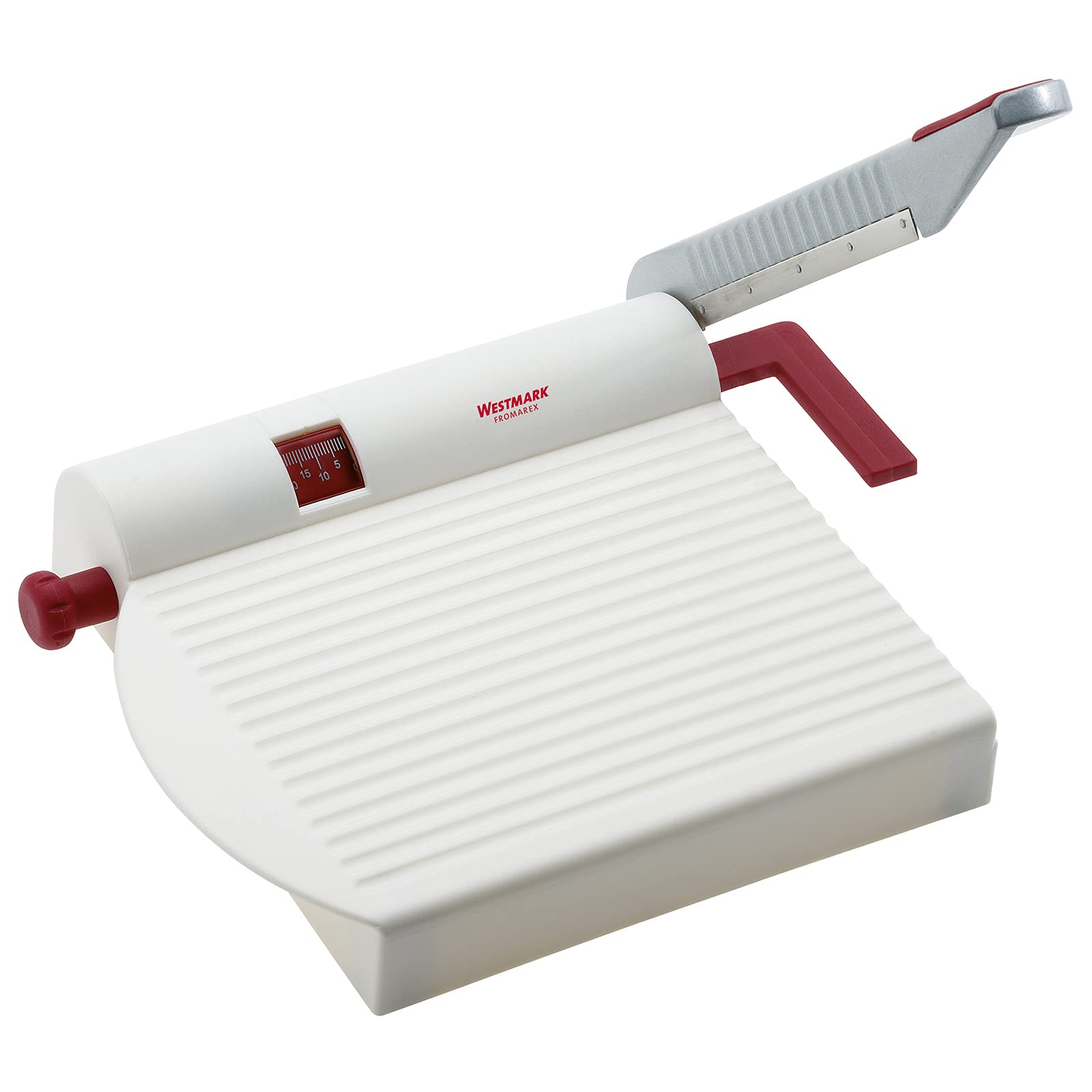 Westmark Cheese Slicer with sharp blade, Variable cutting thickness, Retro design, Stainless steel/aluminium/plastic, Fromarex, White/Red/Silver, 7000RT60