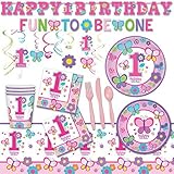 Deluxe Sweet Girl 1st Birthday Pink Butterfly Party Pack Decoration For 18