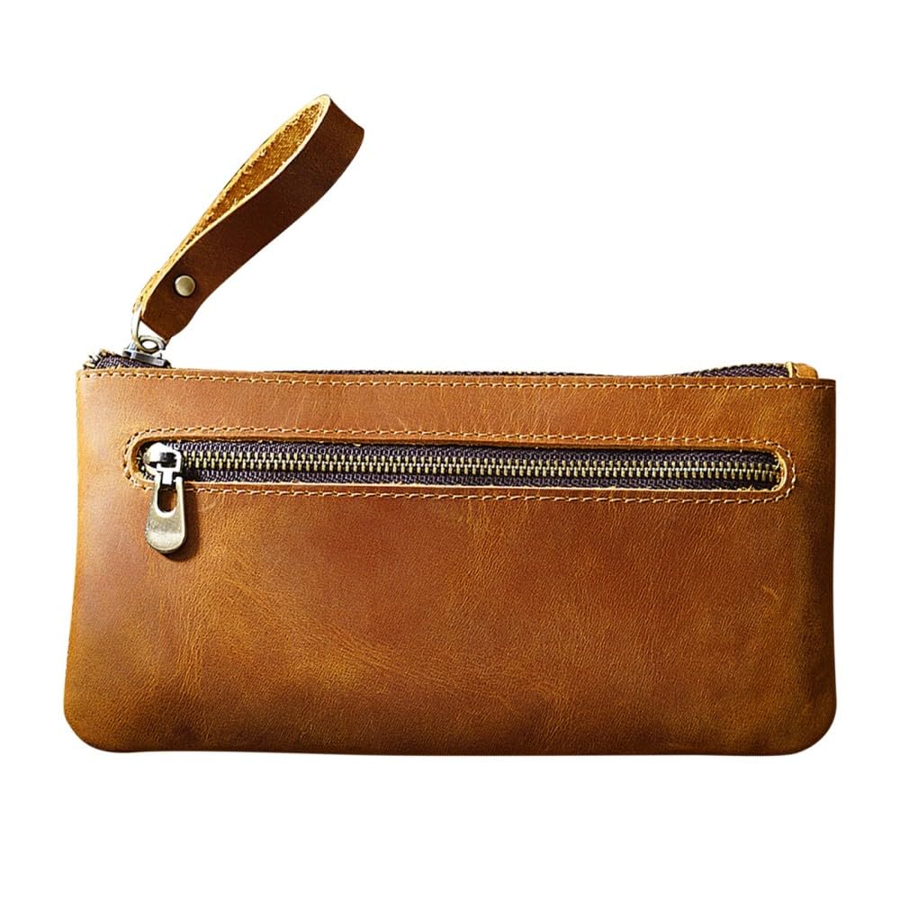 DONGKER Leather Pencil Case, Storage Pencil Bag Double Zippered with Handle for Men Women Businessmen Artists Home Office (4.3 * 8.1")