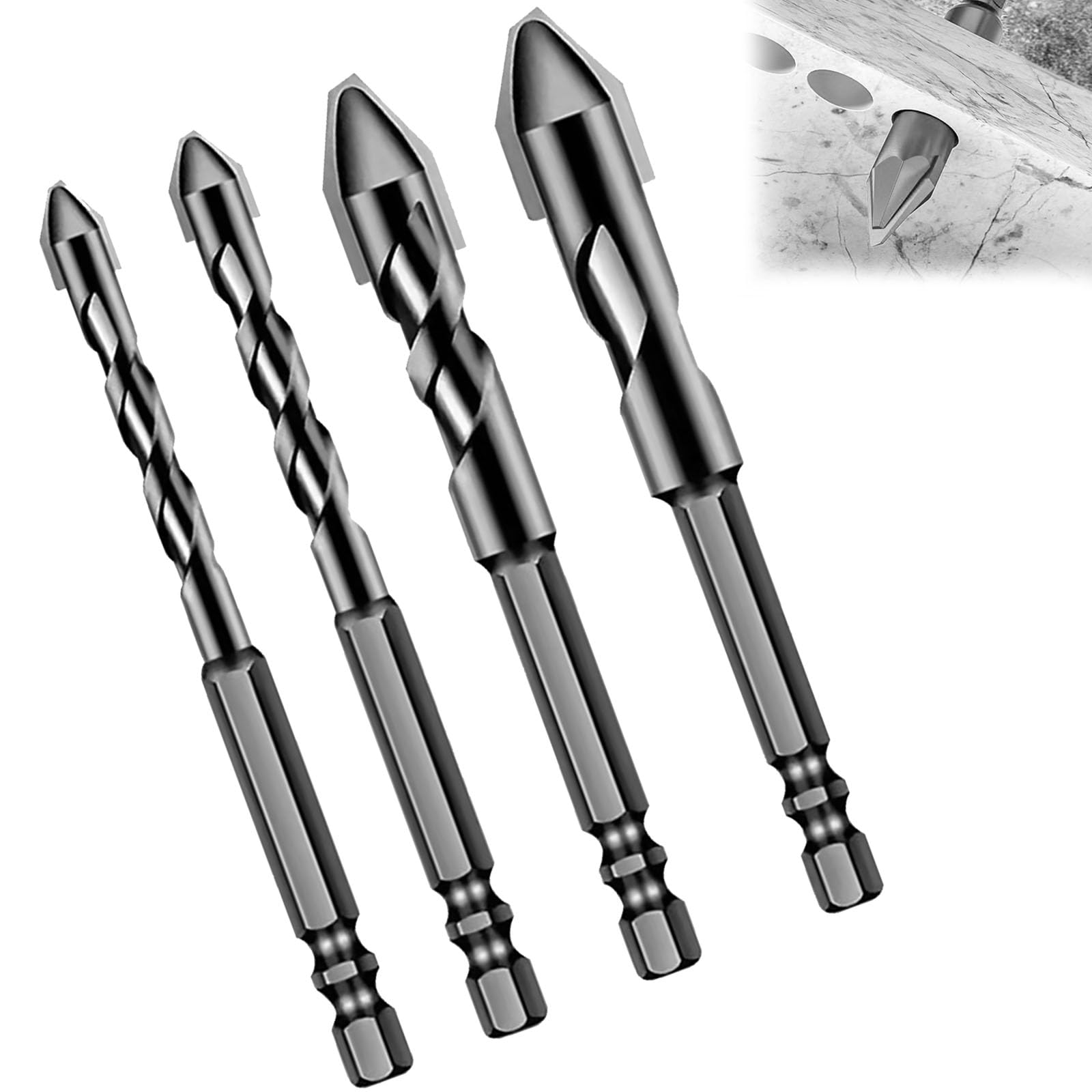 SSKHE Multi-Purpose Drill Bit Set Industrial Strength Carbide Drill Bit Tip, High-Strength Eccentric Twist Drill Bit for Tile, Glass, Brick, Cement, Plastic, Wood, and More 4 Pcs (6+8+10+12)