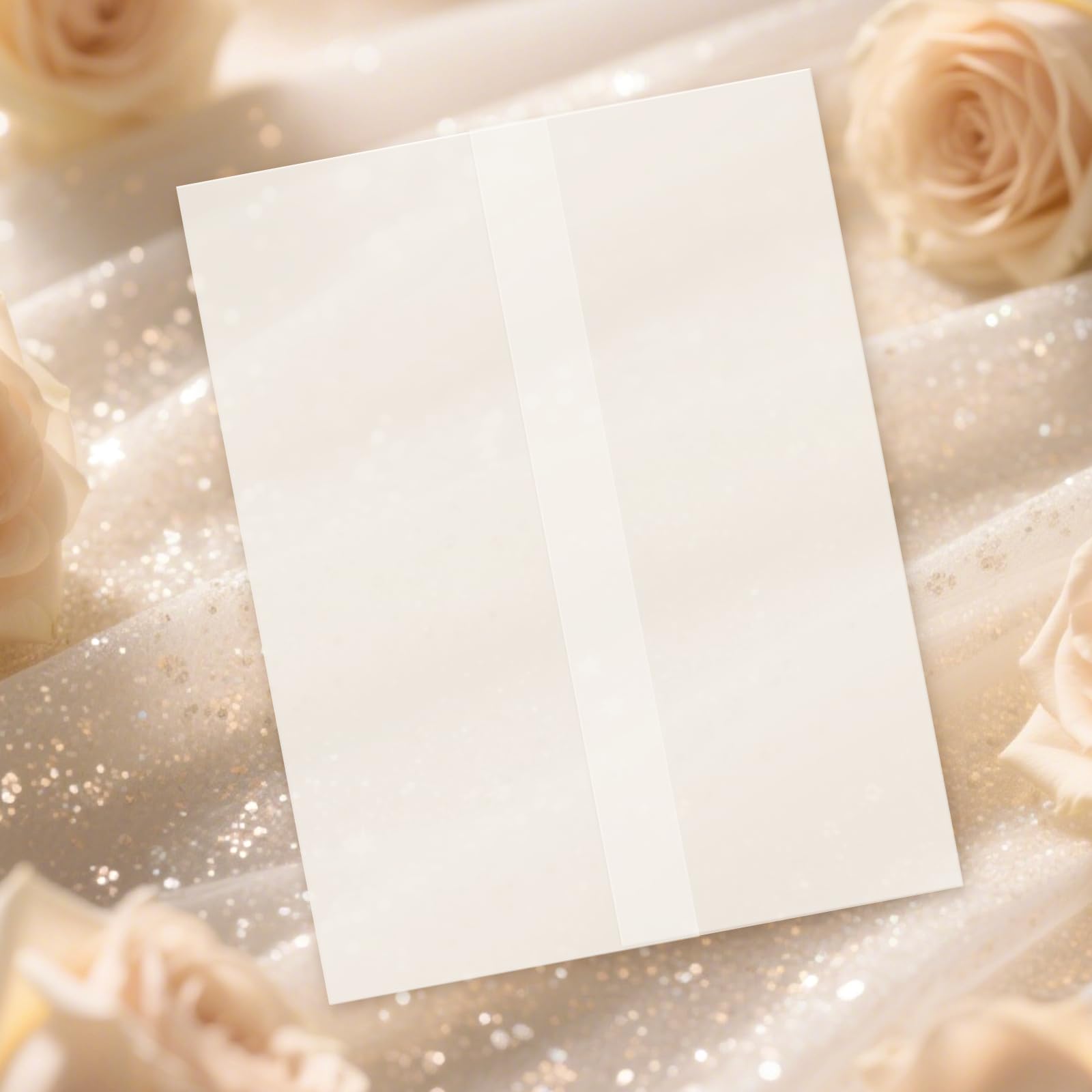 Photo 1 of 30 Pack Pre-Folded Vellum Jackets for 4.25x5.5 Invitations, Translucent Vellum Paper 4.25x5.5 Jackets, 100GSM Wedding Invitations Wraps, Envelope Liners for Birthdays, Baby Showers