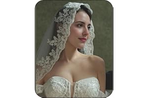 FUBNEY Bridal Veil Lace Flower Wedding Veil,1 Tier Cathedral Fingertip Length Veils with Metal Comb