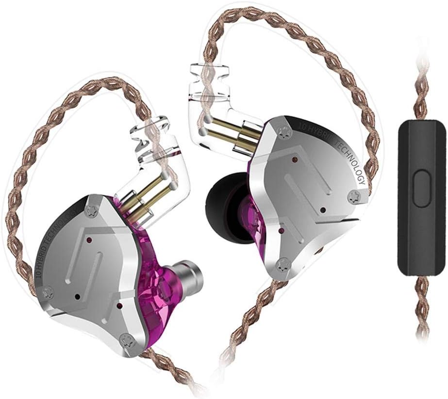 KZ ZS10 Pro Hybrid 10 Units in Ear Earphones Headphones Earbuds Ergonomic Comfortable HiFi Bass Headphones(MIC)(Purple)