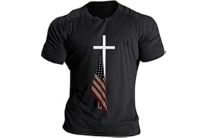 TOWMUS 4th of July T Shirts for Men Men's USA American Flag and Cross Print Tactical Short Sleeve Round Neck Tee Shirt Tops