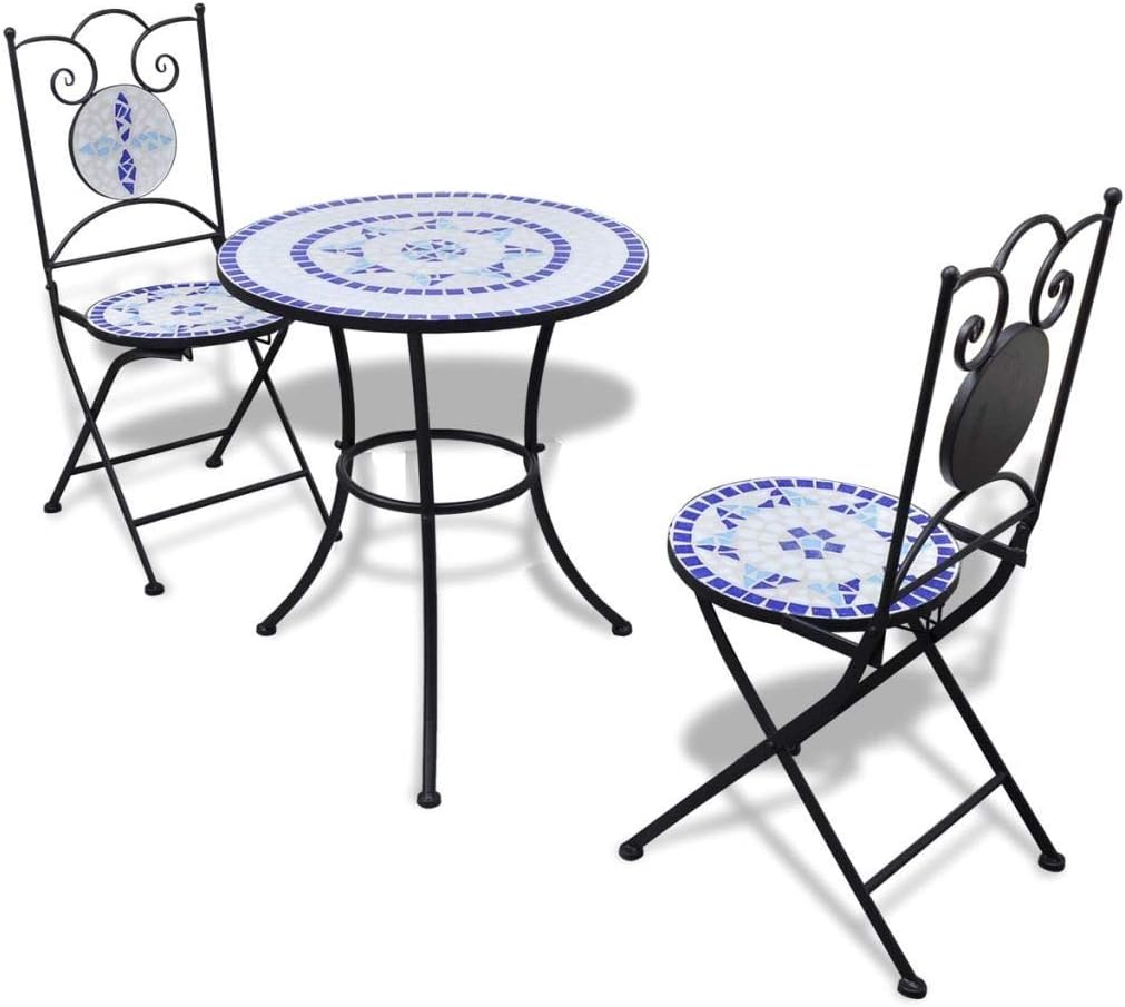 Unfade Memory Outdoor 3-Piece Dining Set Mosaic Bistro Table with 2 Chairs