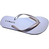 Dona Michi Leather Womens Flip Flop with Glitter Straps and Comportable Footbed, Cool Looking Style-White_10
