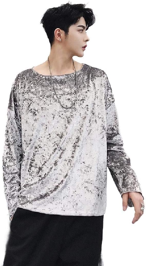 Amazon Angelspace メンズシャインサテンファッションセクシープルーロングスリーブtシャツトップス Tシャツ カットソー 通販